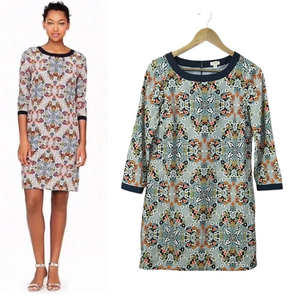 J. Crew Factory Misty Fog Floral 2 Shift Dress Knee Length Kaleidoscope